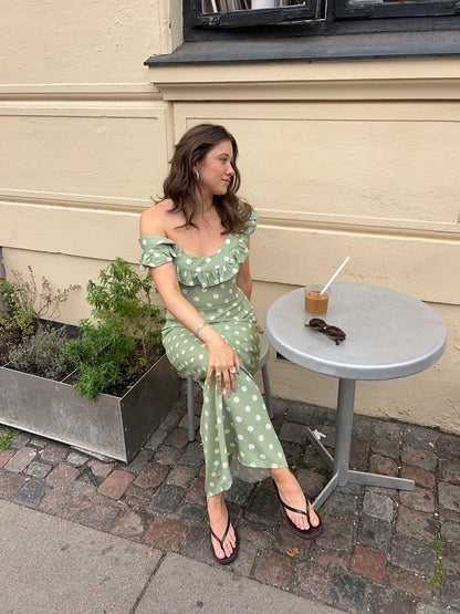 Luna Dress with Polka Dots in Green/White