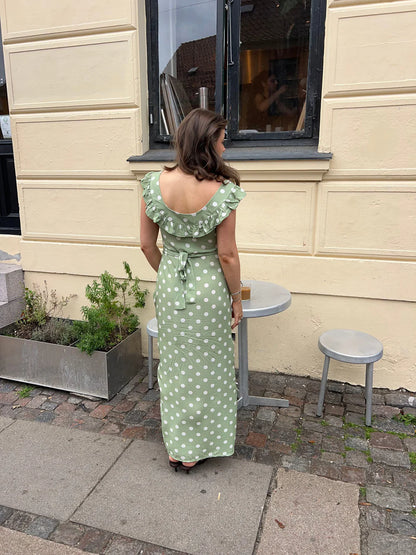 Luna Dress with Polka Dots in Green/White