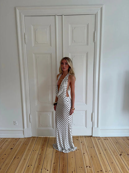 Maltina Polka Dot Maxi Dress in White/Black