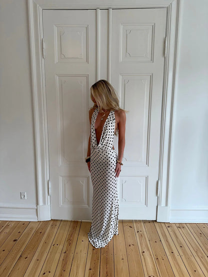 Maltina Polka Dot Maxi Dress in White/Black