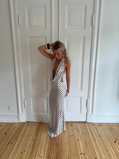 Maltina Polka Dot Maxi Dress in White/Black