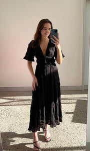 Mirella V Neck Dress in Black - RUBY