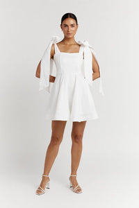 Aisle Linen Bow Dress in White - Dissh