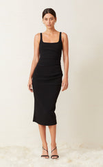 Load image into Gallery viewer, Karina Tuck Midi Dress in Black - Bec + Bridge
