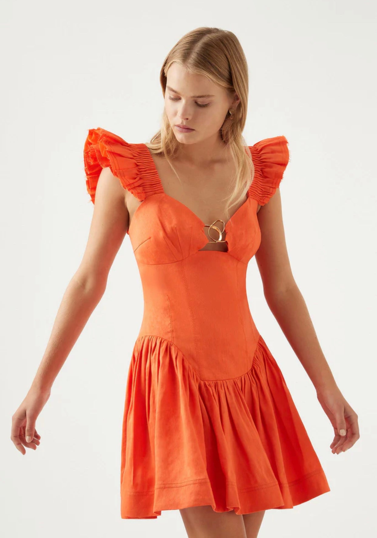 Simone Frill Sleeve Mini Dress in Orange