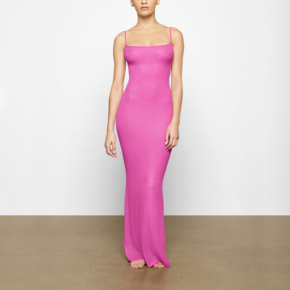 Soft Lounge Shimmer Slip Dress in Fuchsia