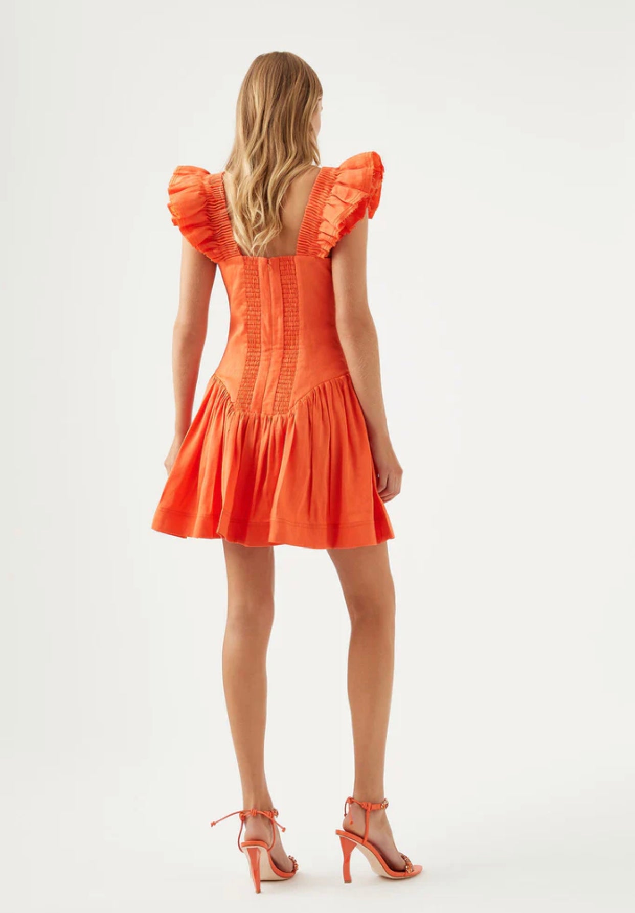 Simone Frill Sleeve Mini Dress in Orange - AJE