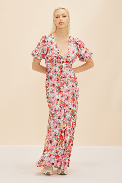 Allegra Silk Dress in Pansy