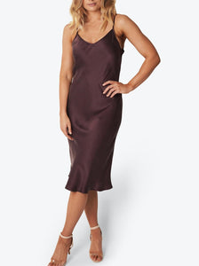 Silk Long Slip Dress in Plum - Kenzie Silk